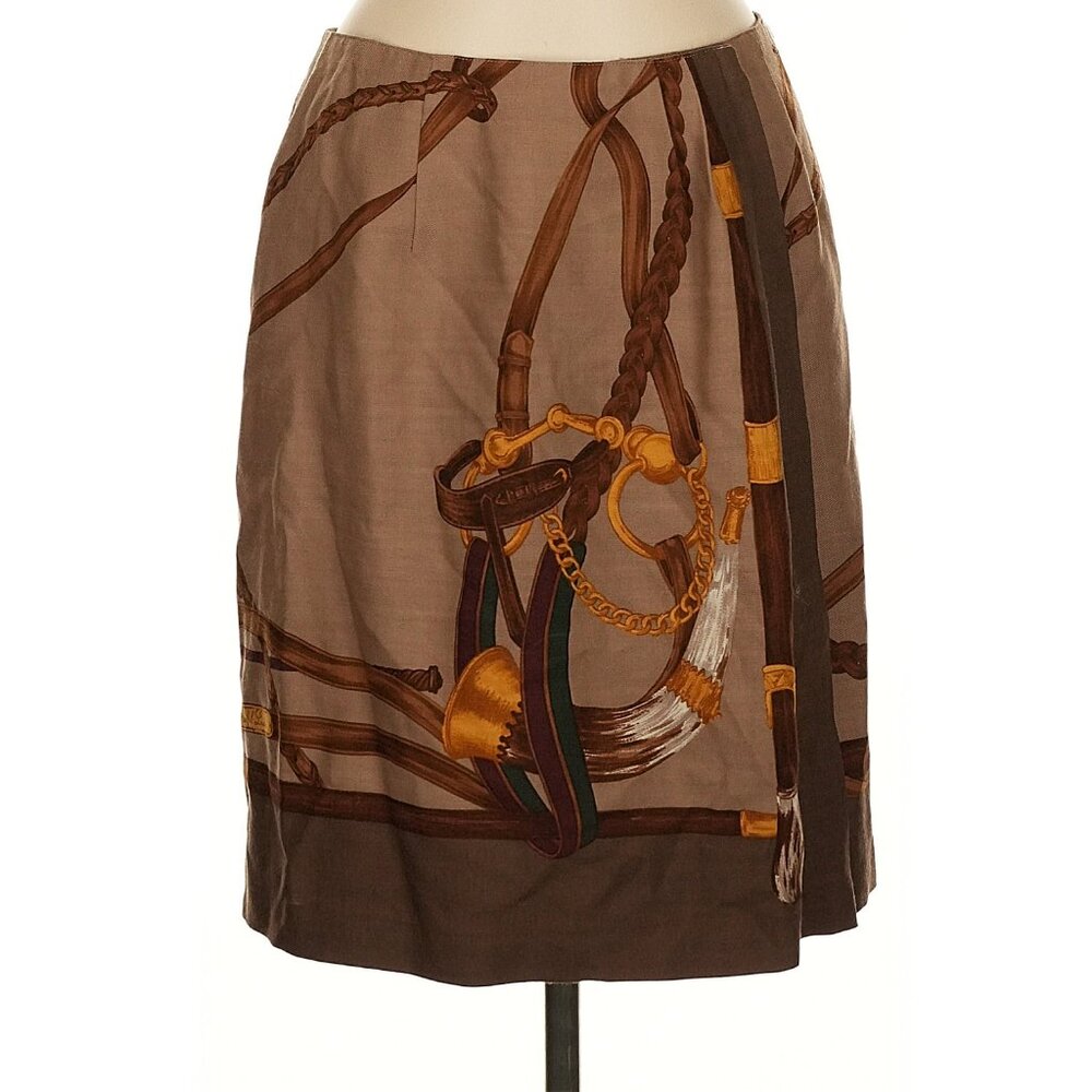 Vintage Ralph Lauren Equestrian Horsebit Brown Wool Mini Skirt XS